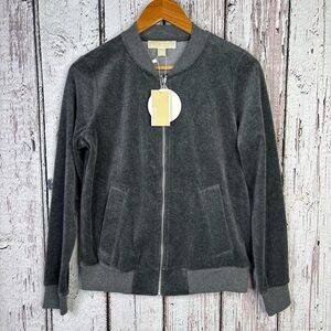 NWT Michael Michael Kors Size Small Velour Bomber Jacket Derby Gray Grey Zip Up
